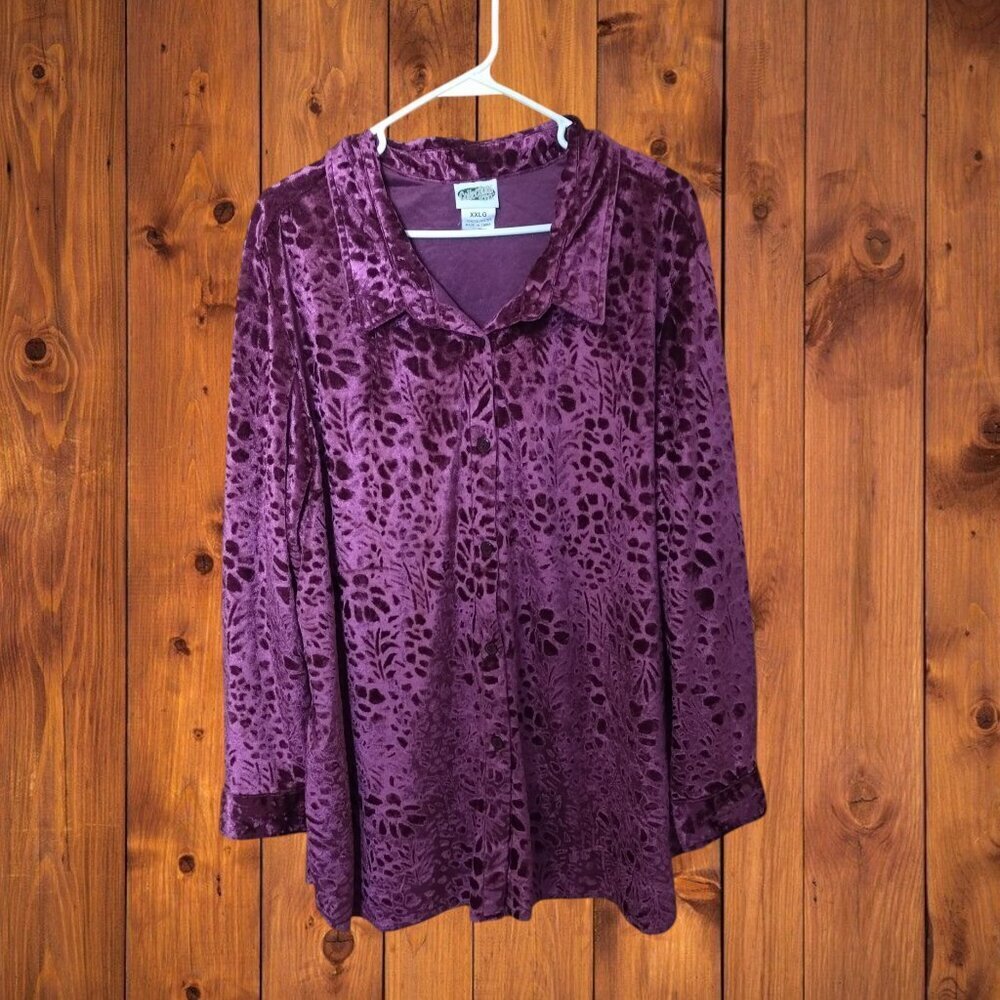 Collections Etc Velvet Burnout Button Front Blouse Size XXL Party Whimsigoth